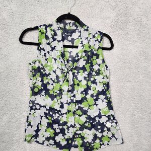 Banana Republic Blouse Top Womens PXS Multi Floral Sheer Sleeveless Button Front